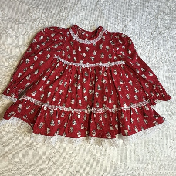 VTG Girls Dress Snowmen Frilly Ruffles Apron Top Tie Around Back Bloomers 2T 3T - Picture 7 of 8